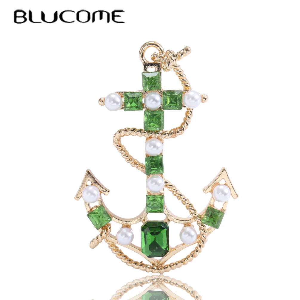 Blucome 2023 Summer Green Boat Anchor Brooch Bart Style Corsage Vintage Versatile Pin Clothing Accessories