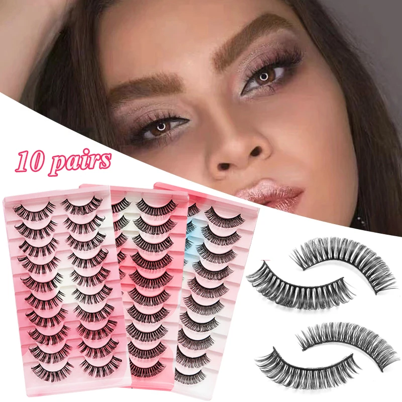 

10 Pairs 3D Mink False Eyelashes Long Cross Lashes Extension Faux Hair Russia Volumes DD Curl Natural Thick Eye Makeup Lashes