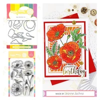 poppy august birth flower new metal cutting dies clear stamps for 2022 scrapbook diary decoration embossing template diy card