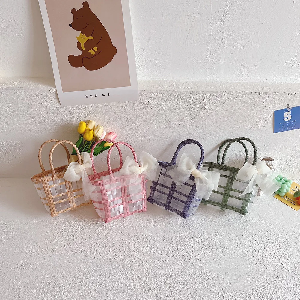 

Woven Beach Basket Bags PVC Clear Women Kids Vegetable Fruit Shopper Handbags for Children Kids Birthday Gifts