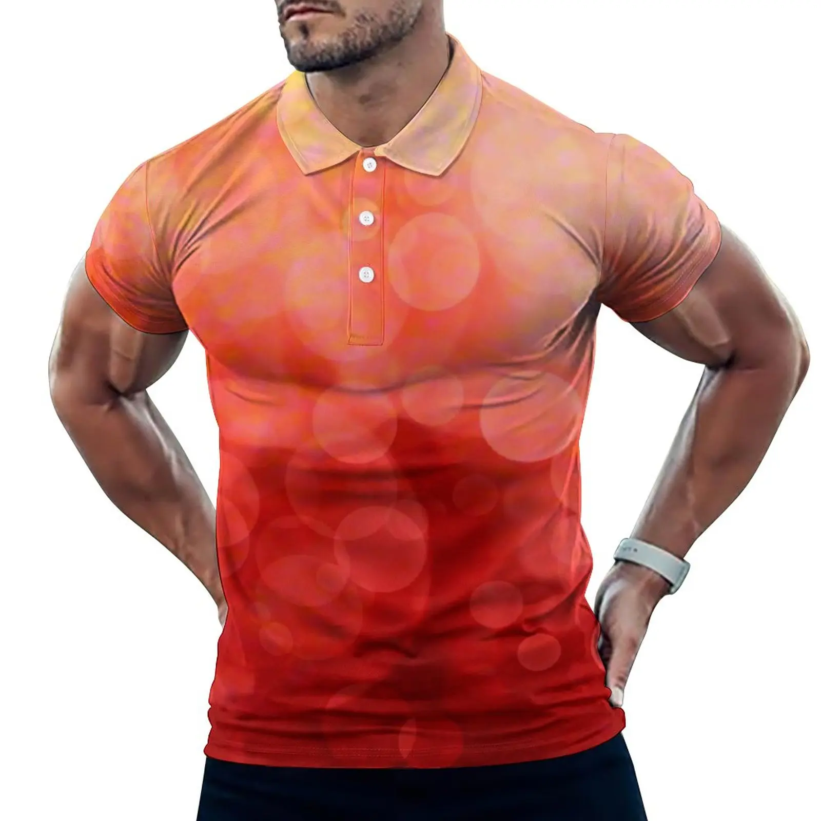 

Повседневные футболки-поло с пятнистым принтом и абстрактным изображением заката, забавная рубашка с отложным воротником, мужские топы с г...