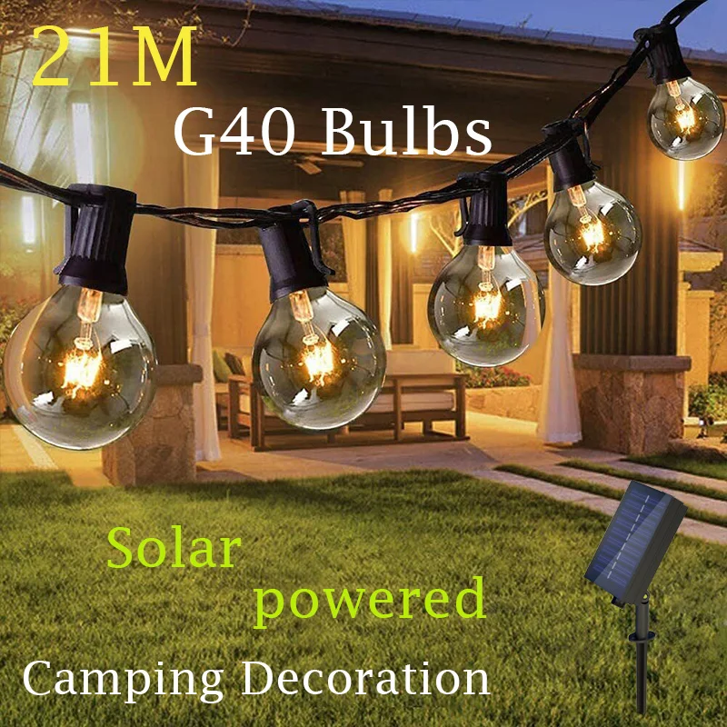 

21m LED Solar String Lights IP44 Waterproof Outdoor Christmas Decoration Bulb G40 Holiday Garland Garden Fairy Lamp Wedding Camp