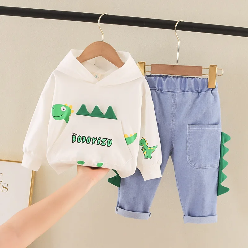 

LZH Children Clothing 2022 Autumn New Cute Cartoon Baby Boy Hooded Dinosaur Pants 2 Piece Sets For Girls Casual Outfits 1-5 Year