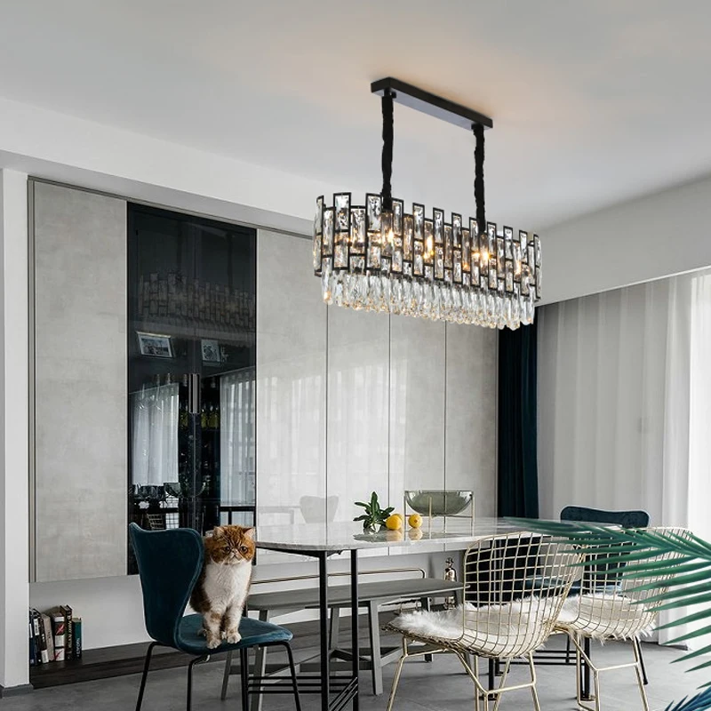 

Shine Cystal Chandelier for Living Room Modern Home Decoration Retangle Kitchen Lighting led Chandeliers Black Light Lamps