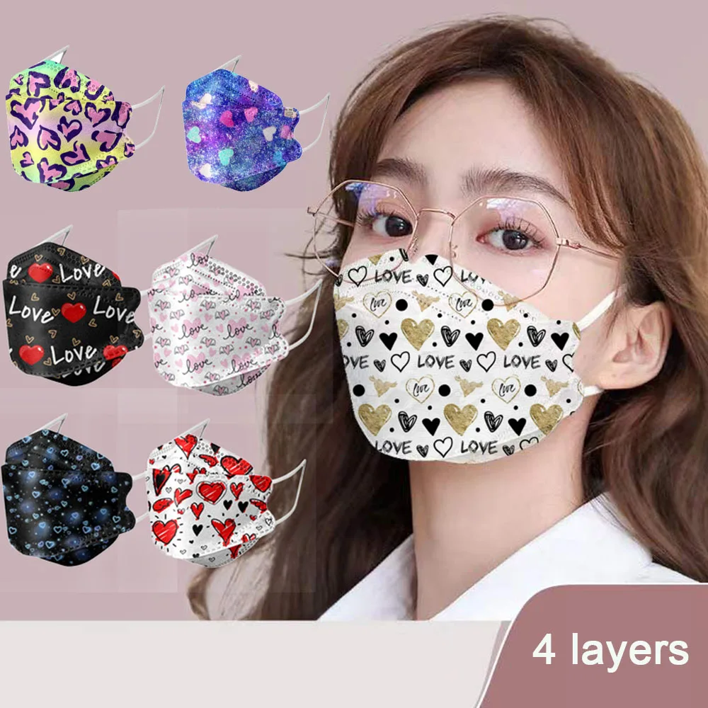 

50pc Adult Face Mask Love Valentine's Kpop Fish Masque Fabric PM 2.5 Dust Mouth Cover Mask Hallowmas Cosplay Mascarillas