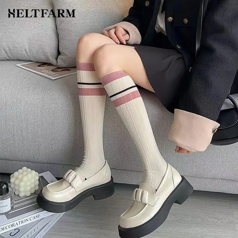 

Women Sweet Stockings Knee High Colorful Stripe Long Socks Thin Summer For Lady Girls Student Socks School Party Comfortable