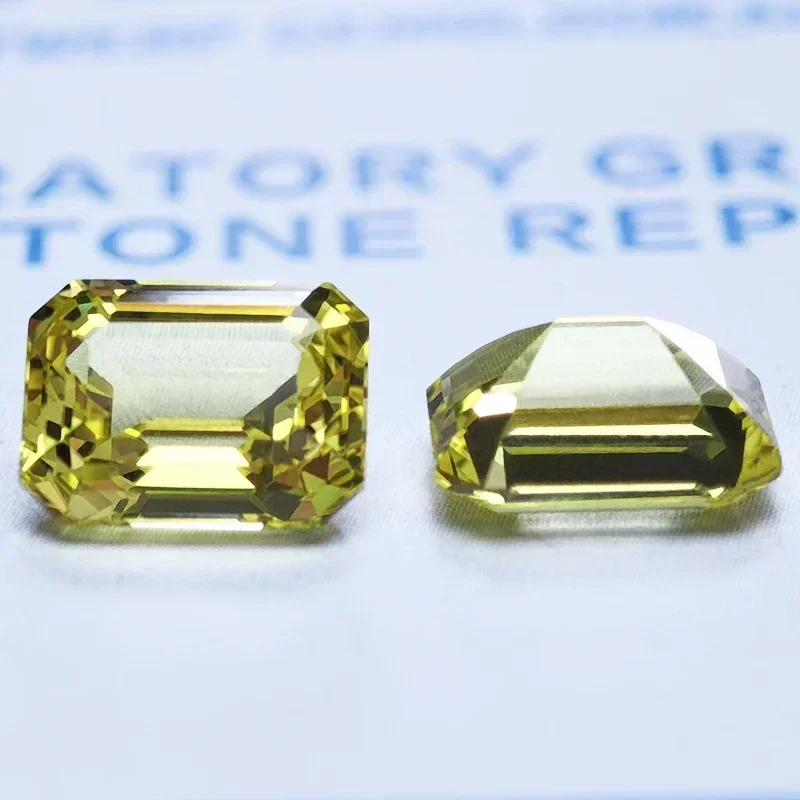 Фото Lab Grown Sapphire Emerald Cut Yellow Color Gemstone for Charms DIY Ring Necklace Earrings Materials Selectable AGL Certificate №2