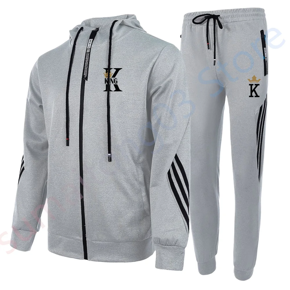 KING QUEEN Print Couple Hoodie Suit Fashion Zipper Jackets+ Pants Tracksuit Men's Sportwear Jogging Brand Clothing Women Outfits images - 6