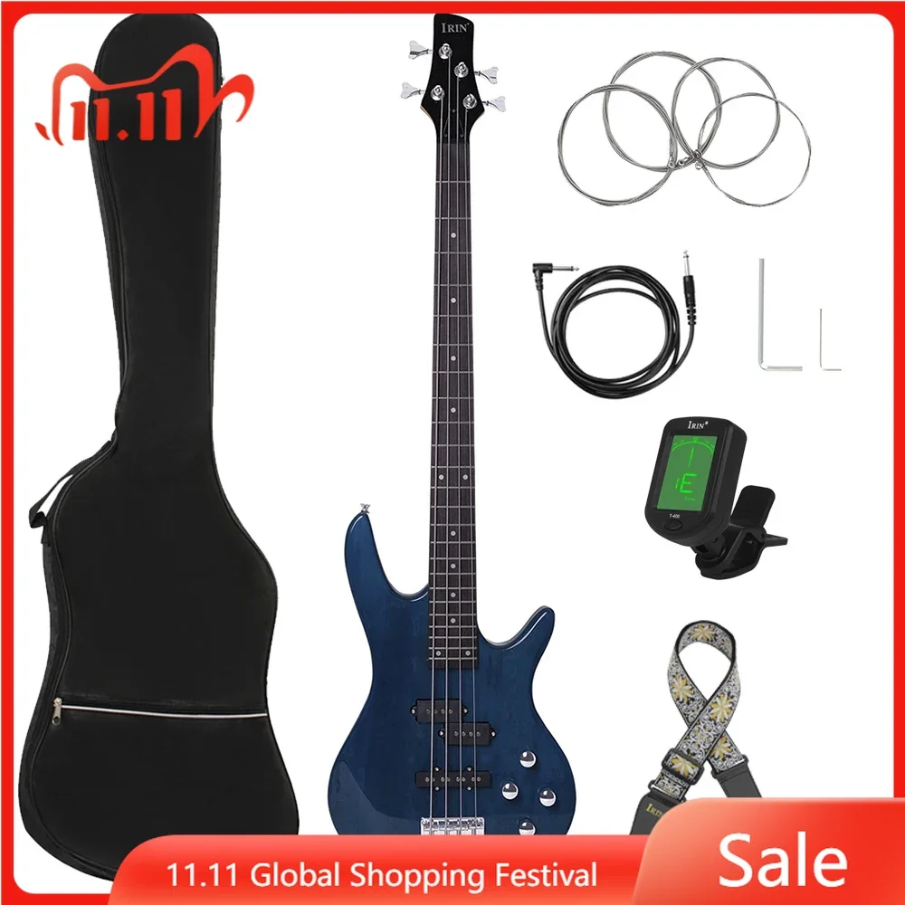 

IRIN 4 String Electric Bass Guitar Professional 24 Frets Maple Body Bass Guitar Blue Gloss Finish Stringed Musical Instrument