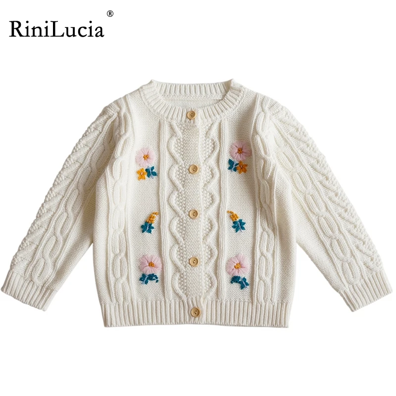 

RiniLucia Autumn Kids Baby Girls Full Sleeve Single-breated Top Outwear Toddler Children Knitting Clothes Flocking Sweater