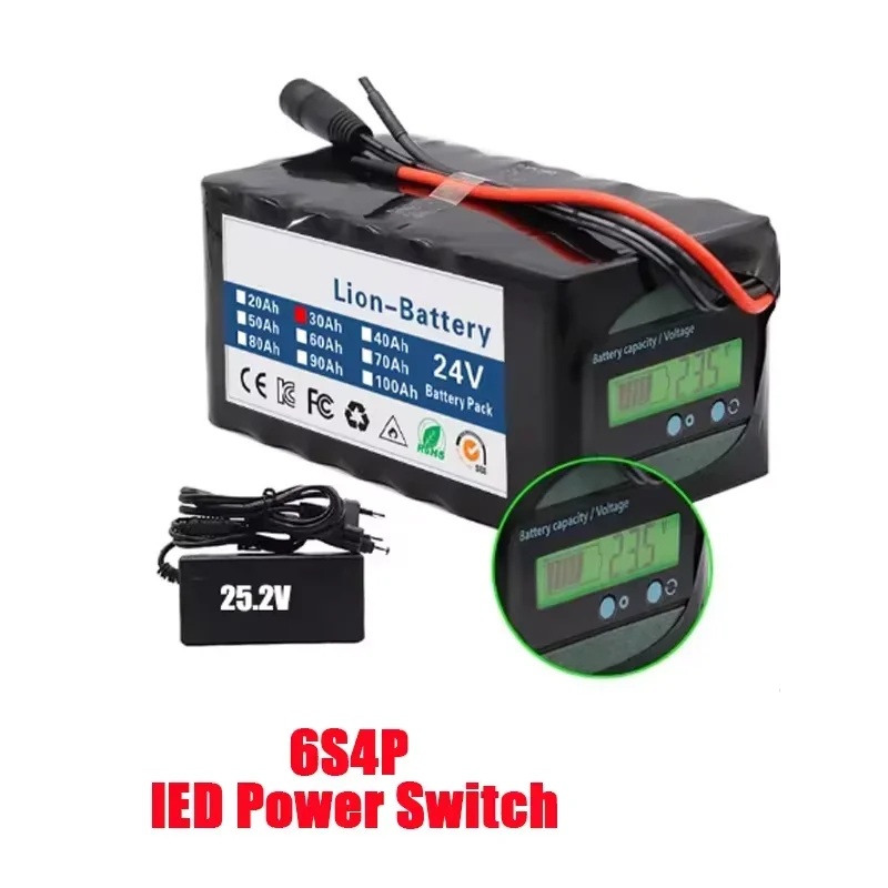 Аккумулятор высокой мощности 24 В 6s4p 30 Ач аккумулятор 500 Вт BMS 25 2 в 30000 мАч для