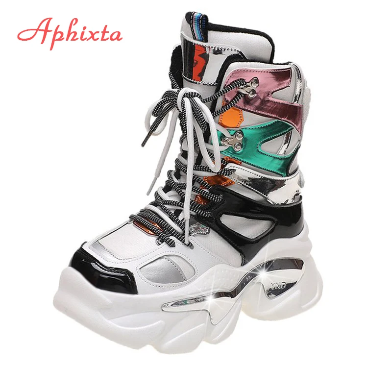 Купи Aphixta Platform Height Increasing Boots Women Sneakers Chunky Sole Colorful Lace-up Sports Shoes Female Sneakers за 1,472 рублей в магазине AliExpress