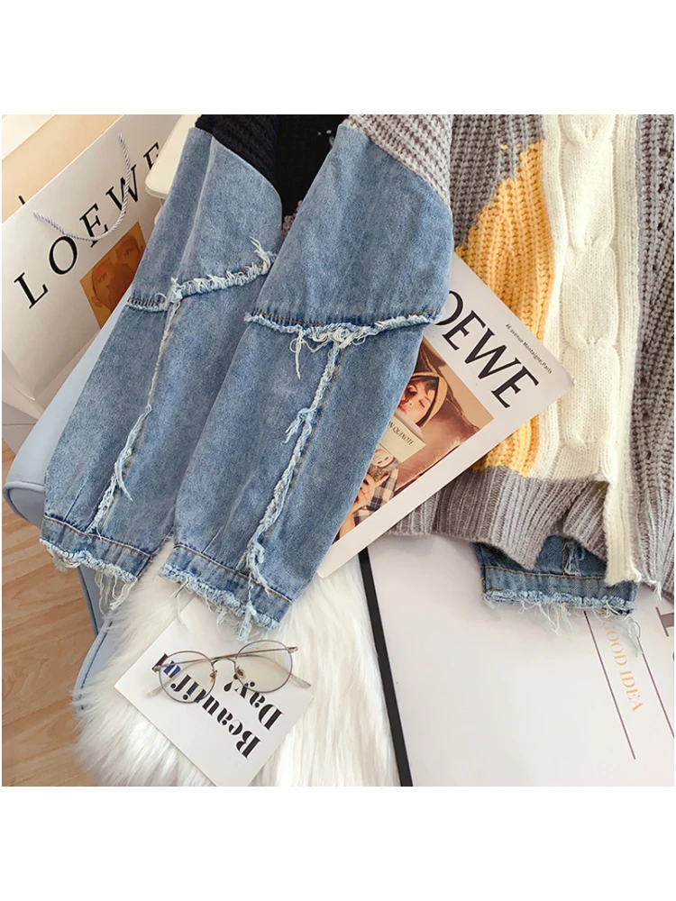 Джинсовый вязаный свитер с длинным рукавом Женская осенне-зимняя новая блузка