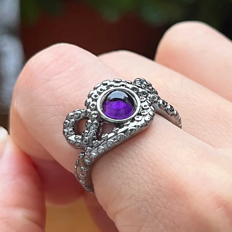 

Vintage Octopus Beard Squid Purple Magic Gem Women's Ring Fashion Gothic Personality Versatile Y2K Party Jewelry