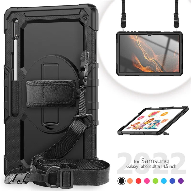

Case for Samsung Galaxy Tab S8 Ultra 14.6" SM-X900/ X906 Hand Strap 360 Rotatable Kickstand Cover For Tab S8 Plus 2022/S7 2021