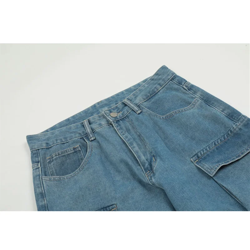 Streetwear Men 2022 New Pattern Blue Fashion Hip Hop Multiple Pockets Broad Leg  Cargo Pants Temperament Versatile Jeans Autumn