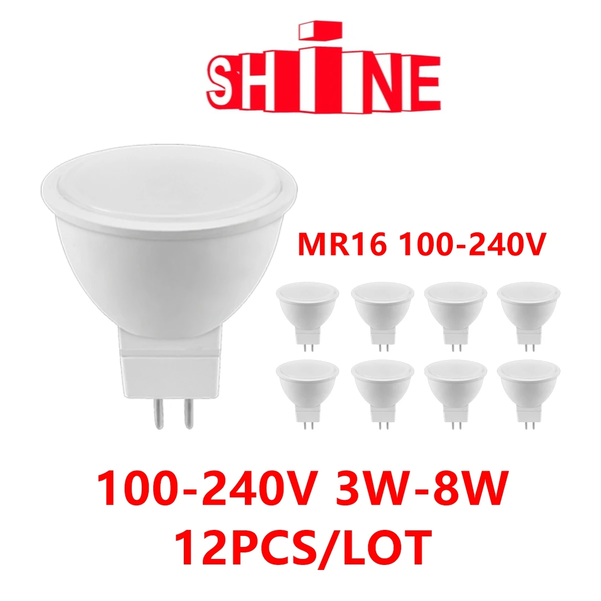 

Factory direct LED spot light 12pcs MR16 100V-240V 3W 5W 6W 7W 8W high bright warm white light replace 50W 100W halogen lamp