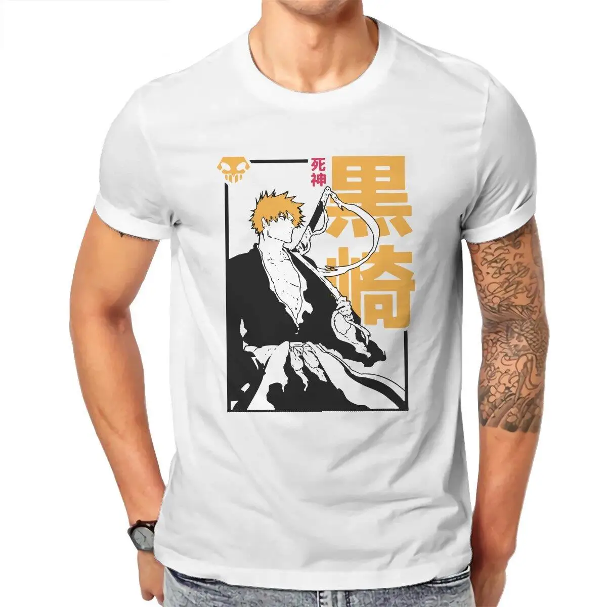 Bleach Ichigo  T Shirt Men's  100% Cotton Funny T-Shirts Round Collar  Tees Short Sleeve Tops Adult