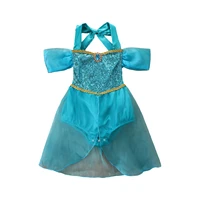 disney aladdin jasmine princess for baby girl sequin blue romper dress sweet baby sleeveless off shoulder jumpsuit summer romper