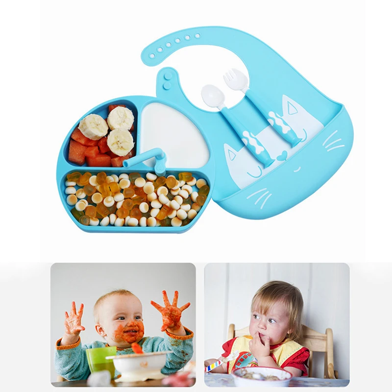 

Baby bowl+spoon+fork Feeding Food Tableware BPA Free Cartoon Bear Kids Dishes Baby Eating Dinnerware Set Anti-hot Training Plate