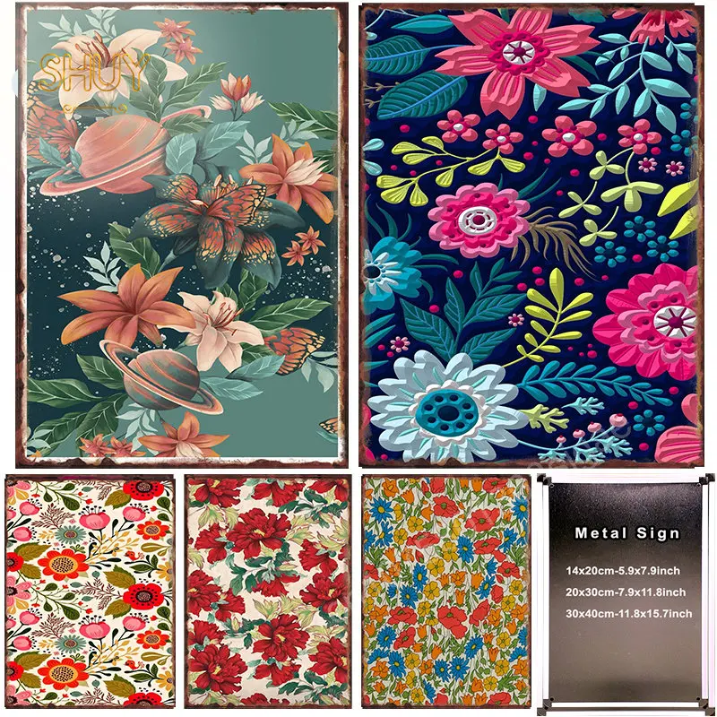 

Exquisite Retro Art Flowers Metal Tin Signs Vintage Floral Plagues Wall Decor Home Garden Posters Iron Painting Picture Bar Pub