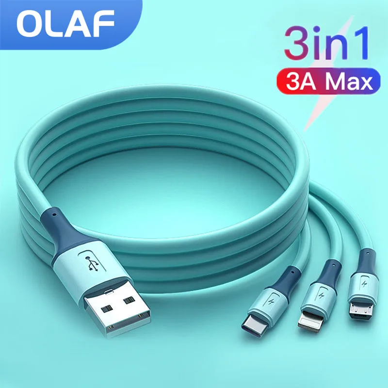 

OLAF 3 in 1 USB Cable 3A Fast Charging USB Type C Cable For iPhone 12 13 Pro Max Samsung Xiaomi Android Mobile Phone Date Cable