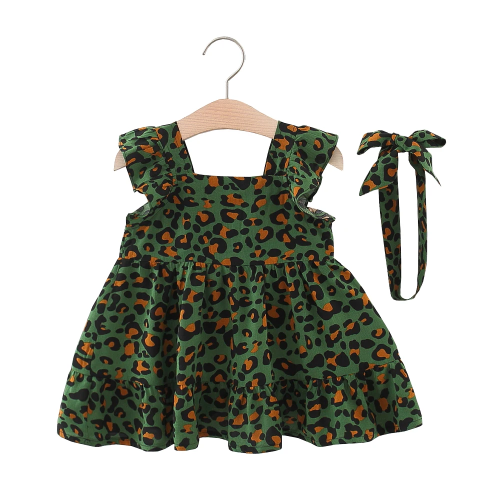 

Baby Girls Dresses Summer Dresses + Headband Kids Sleeveless Cute Allover Leopard Print Princess Dresses for Girls 1-4 Years Old