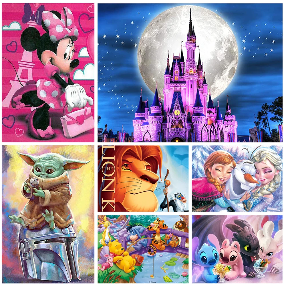 

Disney Princess Castle Mickey Mouse Stitch Full Round Diamond Painting Mosaic Cross Stitch Kits Diamond Embroidery Home Decor