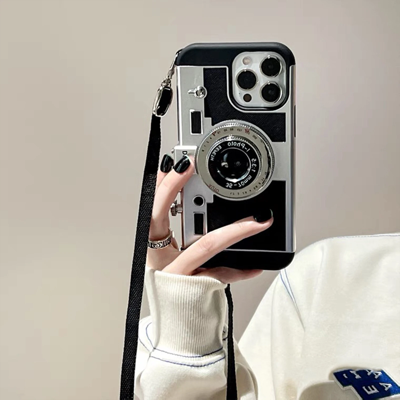 Retro Camera Phone Case for iPhone 14 Pro Max Plus 5G Soft TPU Case with Lanyard Shockproof Phone Case Protection Cover