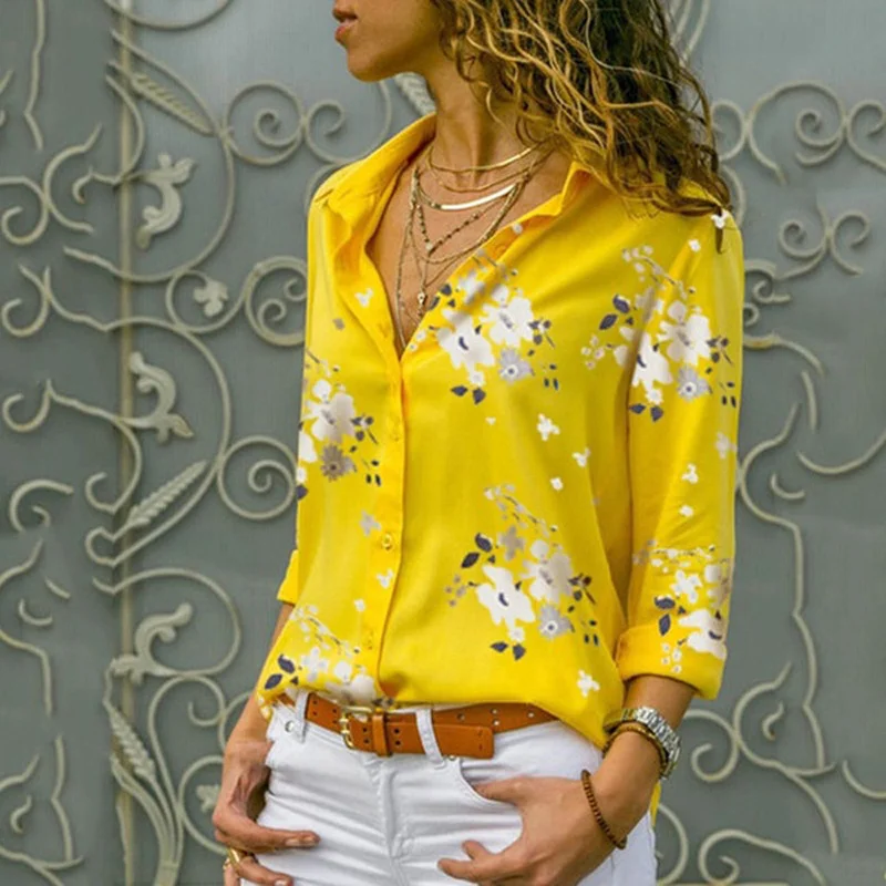 

Vintage Print Floral Women's Shirt Fashion Office Casual Blouse Women Three Quarter Loose Button Shirts Blusas Mujer S-5XL 19416