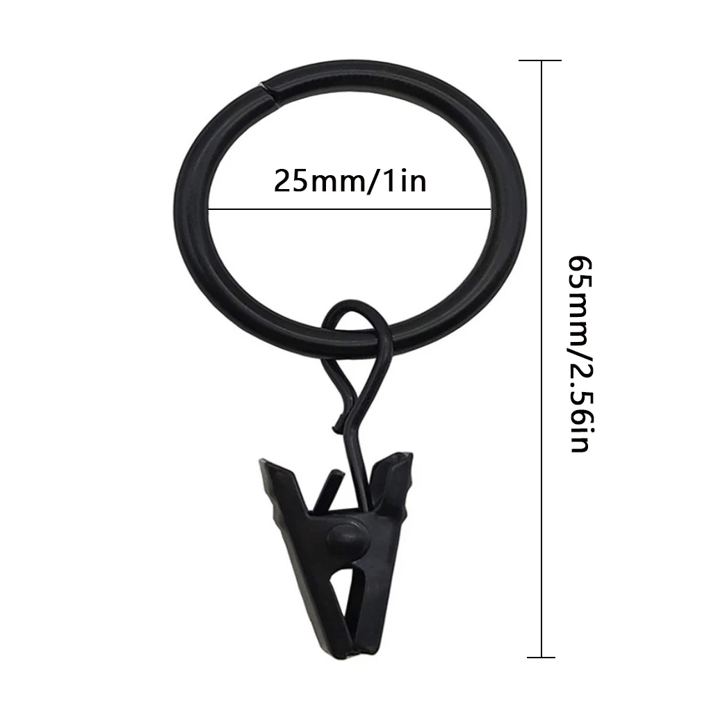 

60pcs Curtain Rings Plated Smooth Curtain Clips Detachable Black Drapery Iron Hooks for Home Hotel