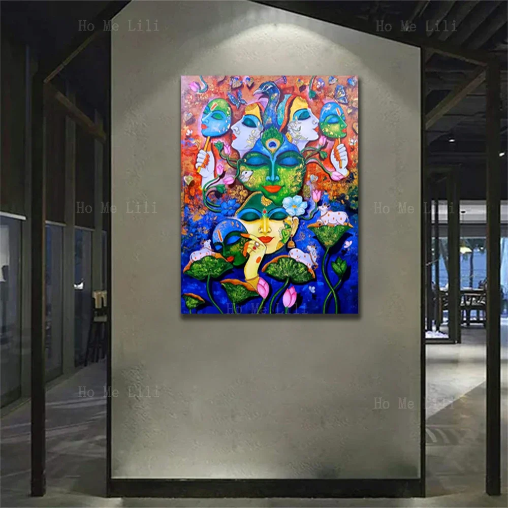 Снятие любви и выражение Маски Кришна Листья лотоса цветы выставляются цветущие