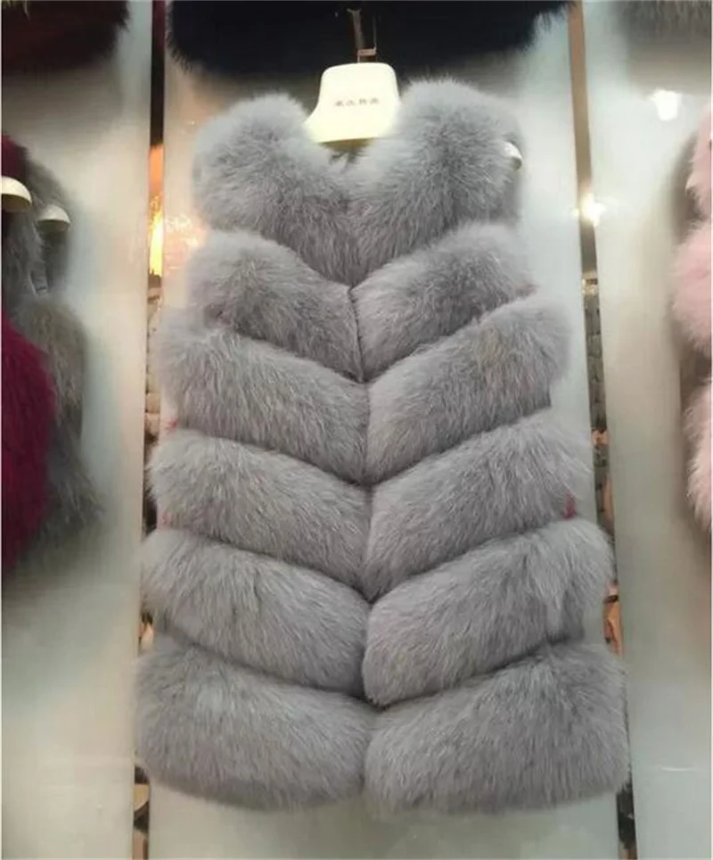 Import Finnish Whole Skin Fox Fur Vest Long Waistcoat Stripes Design Women Sleeveless Coat Winter