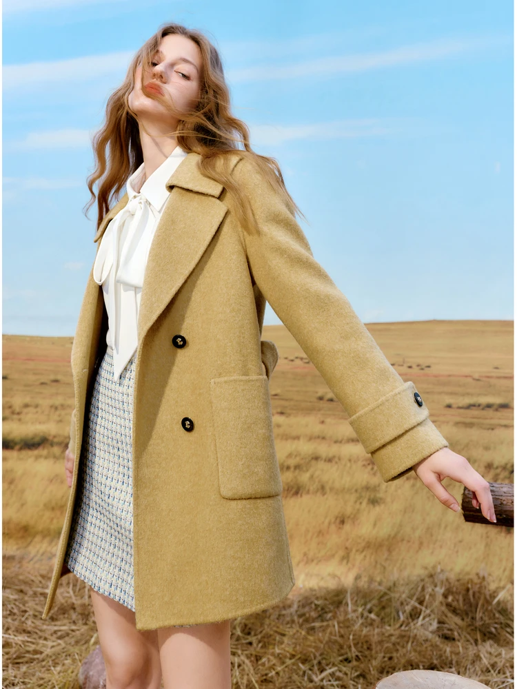 Qiushuiren шелковая шерстяная куртка средней длины зима 2024 новая женская одежда