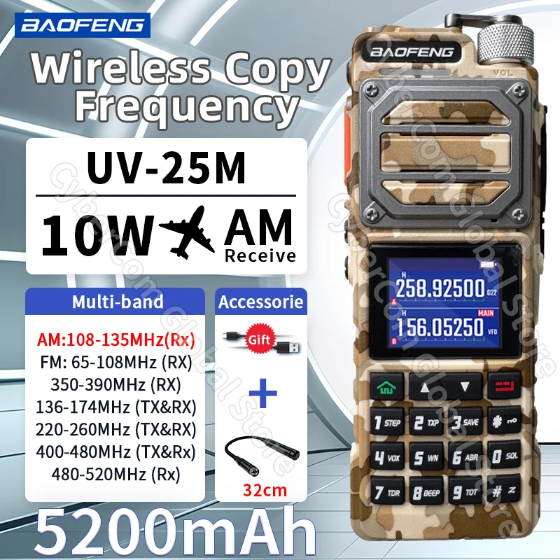 Baofeng UV-25M Walkie Talkie Camo Air Band Беспроводная частота копирования Многодиапазонная NOAA