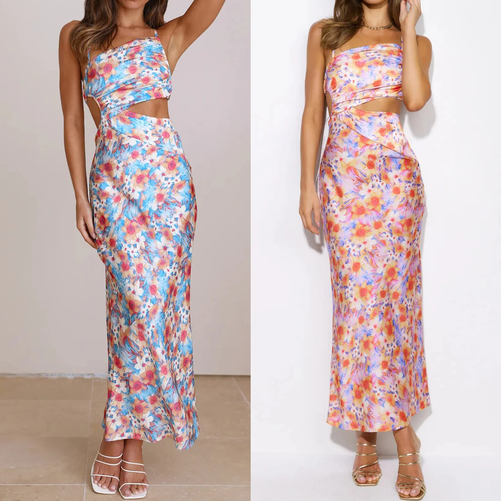 

Женское длинное платье на бретелях-спагетти, с открытой спиной