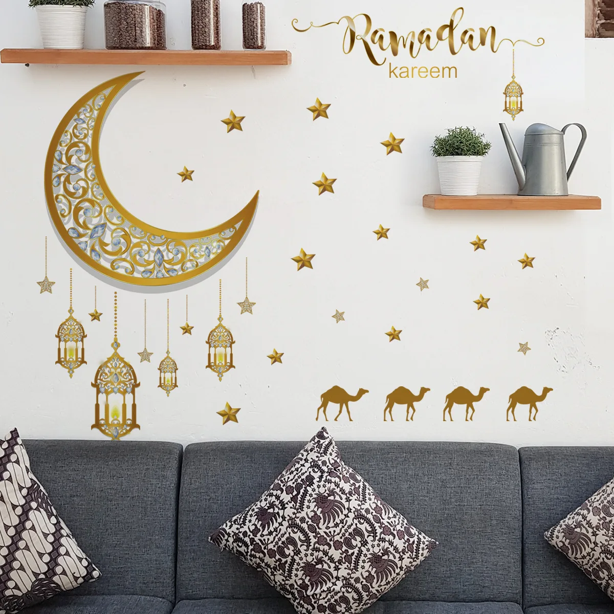 

Gold Moon Star Light Ramadan Kareem Wall Stickers Happy Eid Mubarak Party 2023 Islamic Muslim Ramadan Eid AL Adha Stickers