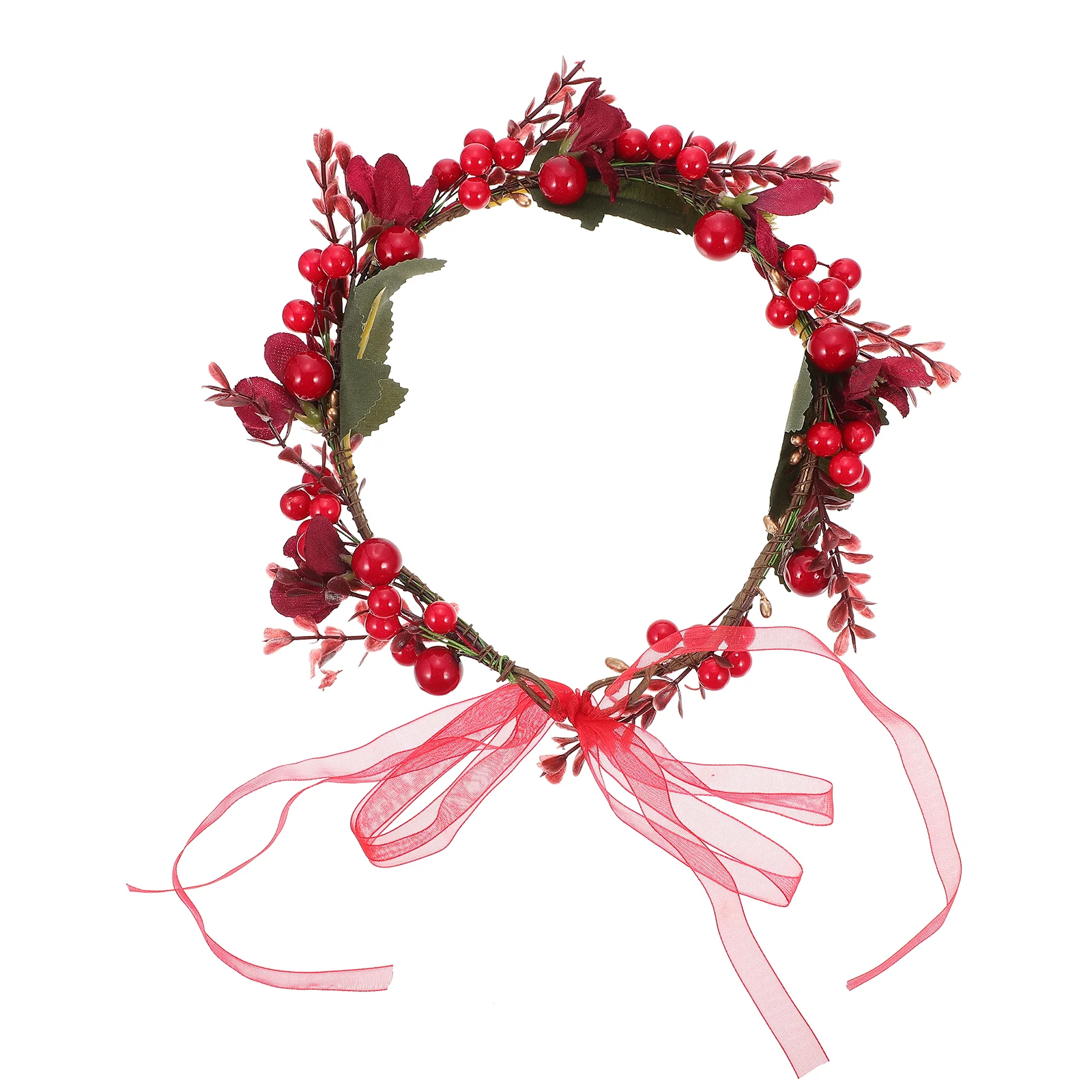 

Wreath Headdress Bride Hair Headband Christmas Wedding Headpiece Floral Bridal Simulation Xmas Style Berry Flower Decor Girl