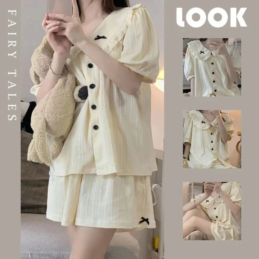 Два комплекта летних женских пижам шорты с короткими рукавами милая