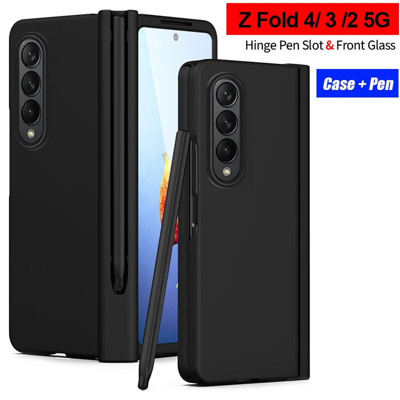 

Hinge Build in Pen Slot Case for Samsung Galaxy Z Fold 4 3 2 5G Hinge Full Protection Hard PC Shockproof Cover With Touch Pen