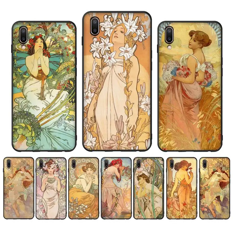 

Art Poster Alphonse Mucha Painted Phone Case Case For Oppo Reno Realme C3 6Pro Cover For vivo Y91C Y17 Y19
