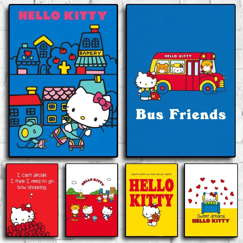 

Canvas Artwork Painting hello kittys yellow Prints And Prints Friends Gifts Aesthetic Poster Wall Stickers Comics Pictures