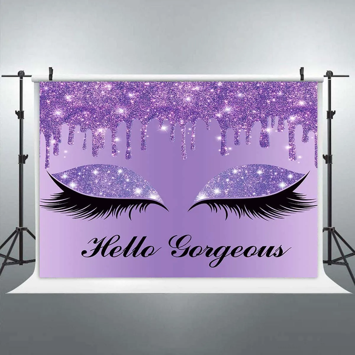 

Eyelashes Rose Drips Pink Glitter Backdrop Purple 7×5ft Makeup Artist Photography Background Sweet Girls Spa Party Banner Decor