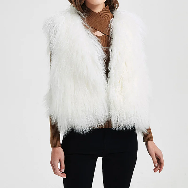 CX-G-B-191E горячая Распродажа качественная белая монгольская Меховая куртка из