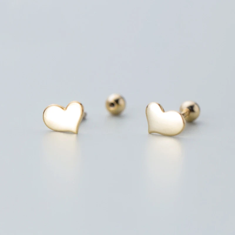 

LS298 Real 925 Sterling Silver Tiny Love Heart Stud Earrings Cute Mini Screw Back Heart Stud Earring for Women Girls
