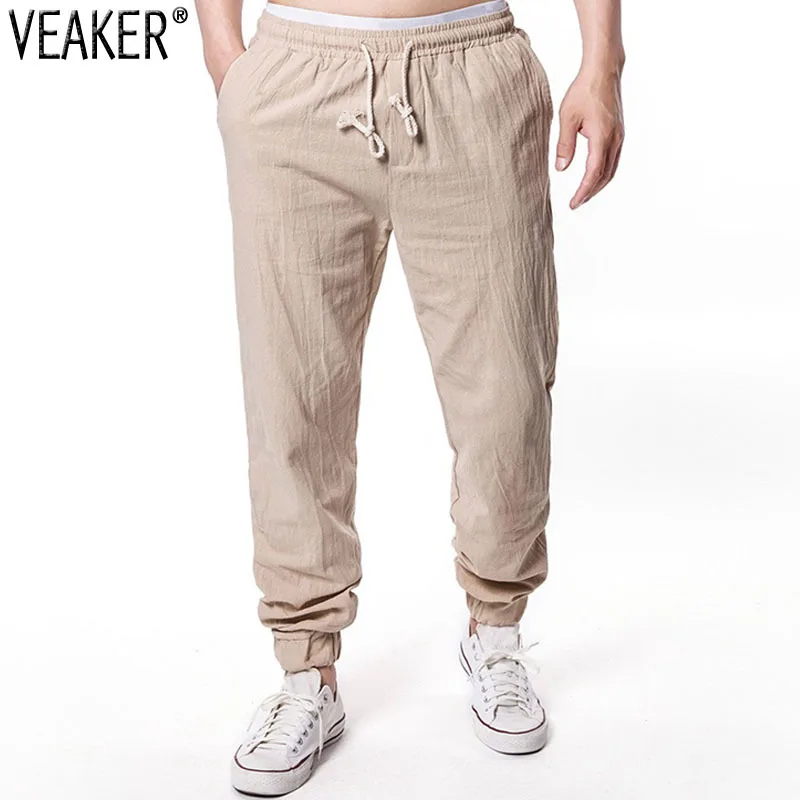 

2022 New Men's Summer Casual Linen Pants Male Solid Color Loose Pant Streetwear Trousers S-2XL