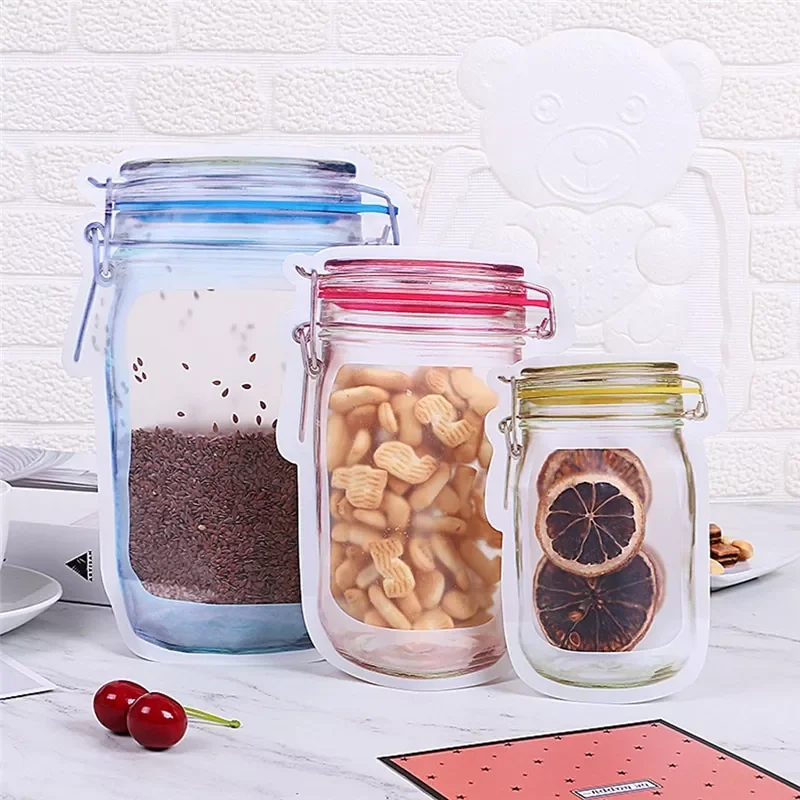 

New in Reusable Mason Jar Bottles Bags Nuts Candy Cookies Bag Waterproof Seal Fresh Food Storage Bag Snacks Sandwich Zip Lock Ba