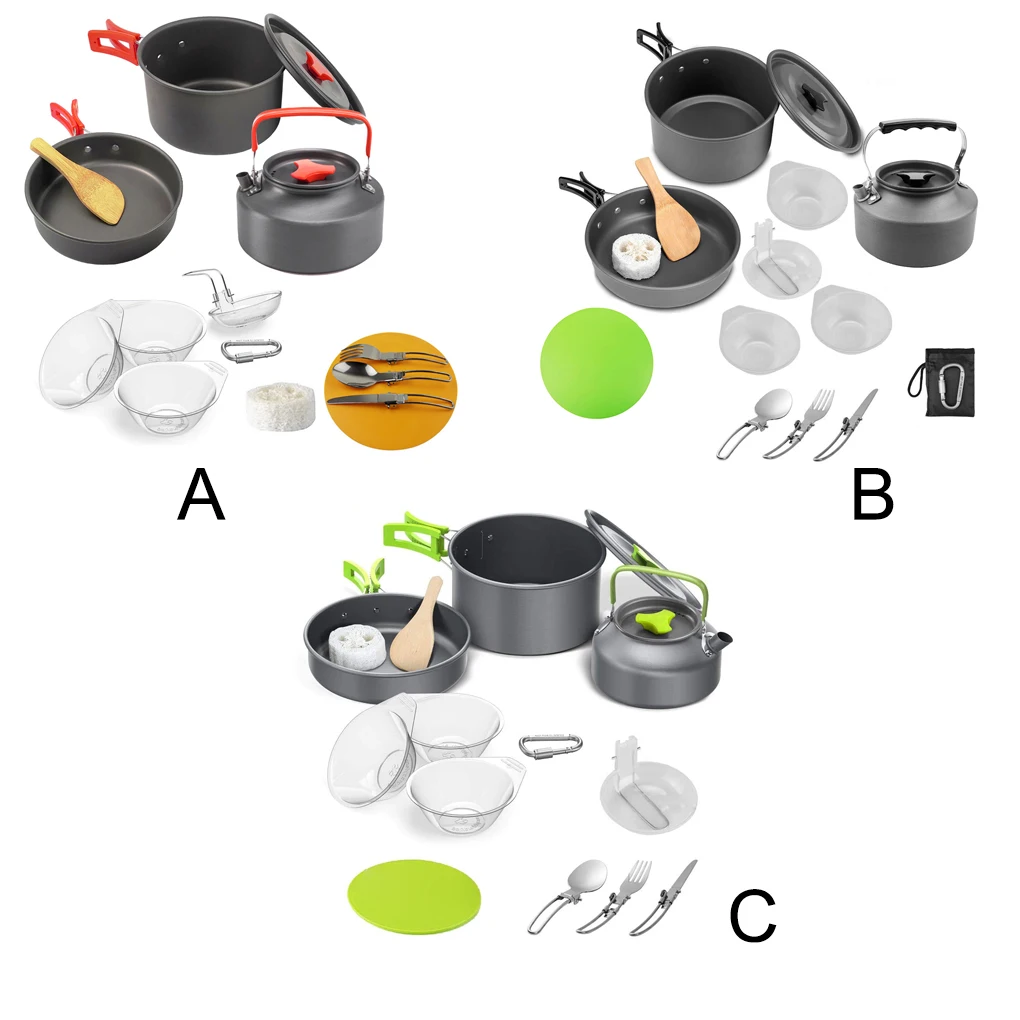 

Pack of 14 Pot Camping Outdoor Aluminum Portable Cookware 2-3 People Washable Anti-scald Equipment Spoon Pan Orange