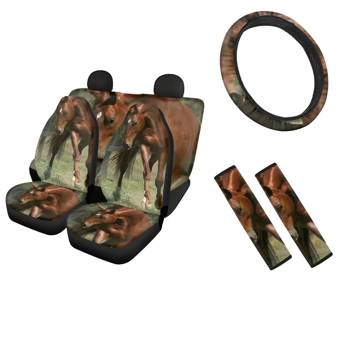 

Комплект чехлов для автомобильного сиденья Crazy Red Horse для женщин и мужчин, удобное поглощение пота, чехол для руля, более прочные Чехлы для ремня безопасности