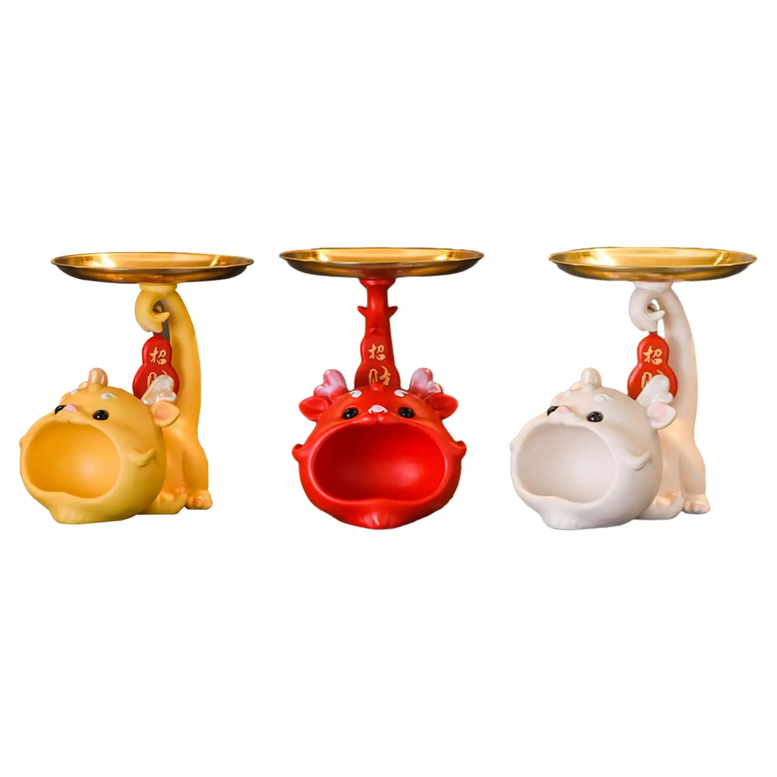 

Resin Dragon Statue with Tray Desktop Ornament Desktop Organizer Cute Dragon Decoration for Bookshelf Office Home Entryway